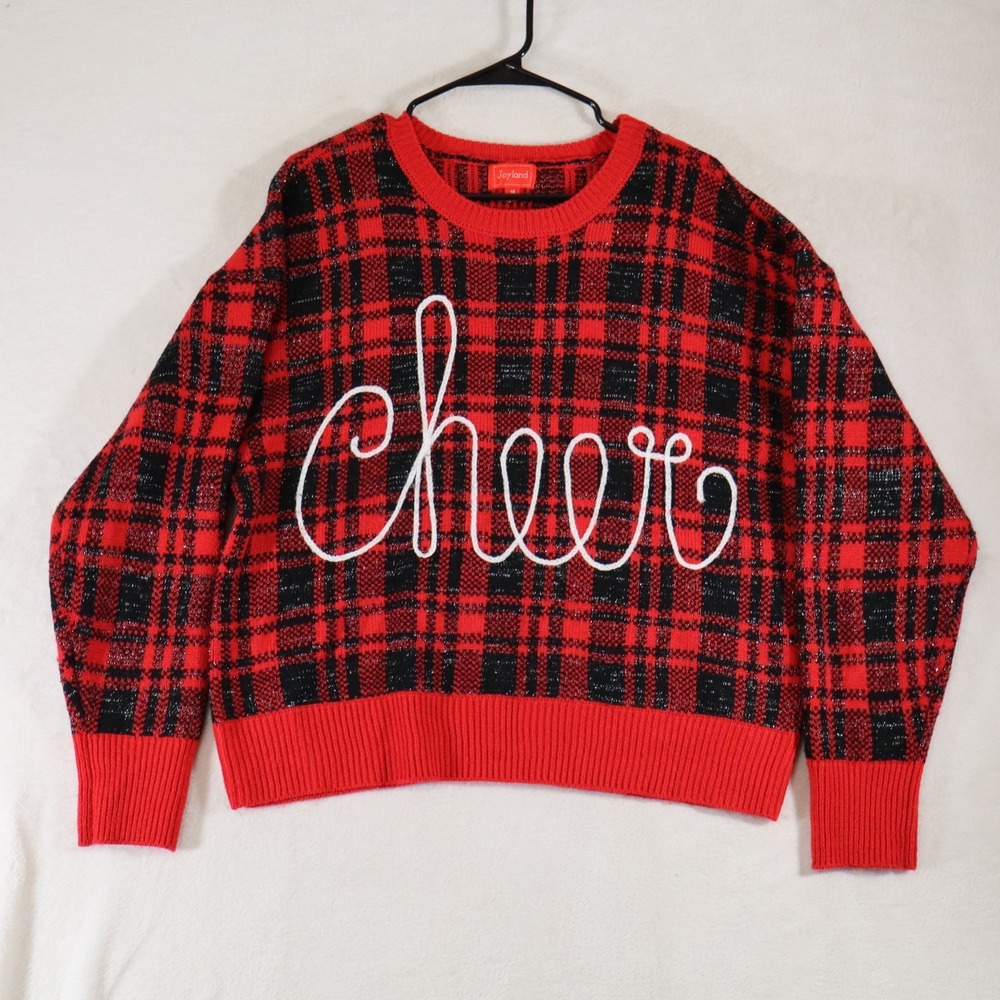Joyland Women's 1X Red Plaid "Cheer" Sweater – Holiday Christmas Pullover